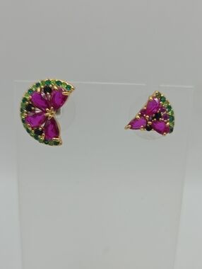 kate spade Gold Tone Pink and Green Watermelon Stud Earrings